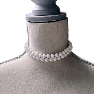 VTG 1950s Milk Glass Double Strand Choker Necklace Japan MCM Jewelry READ